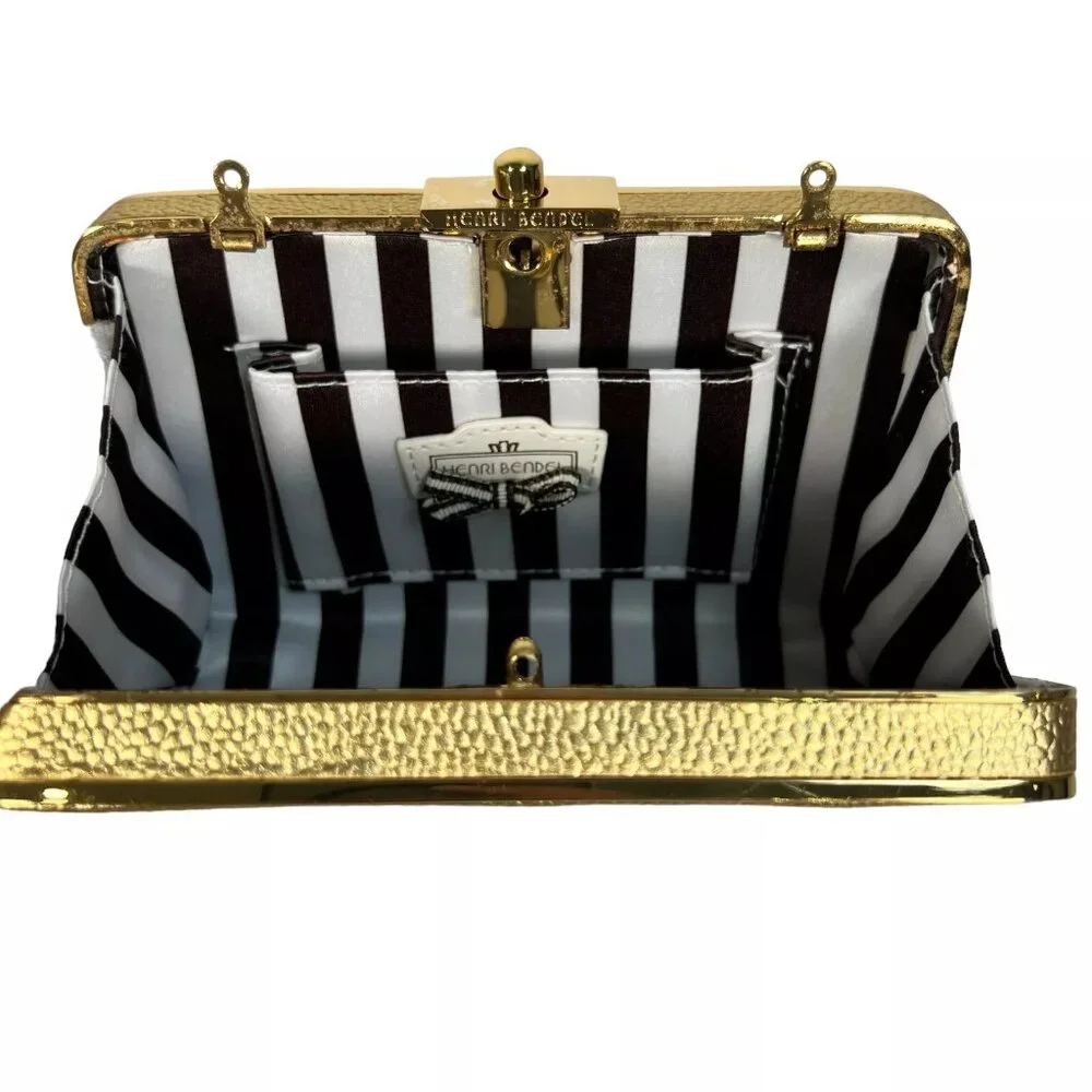 Henri Bendel The Party Starter Gold Clutch Shoulder Box Purse Removable Strap - Picture 13 of 16